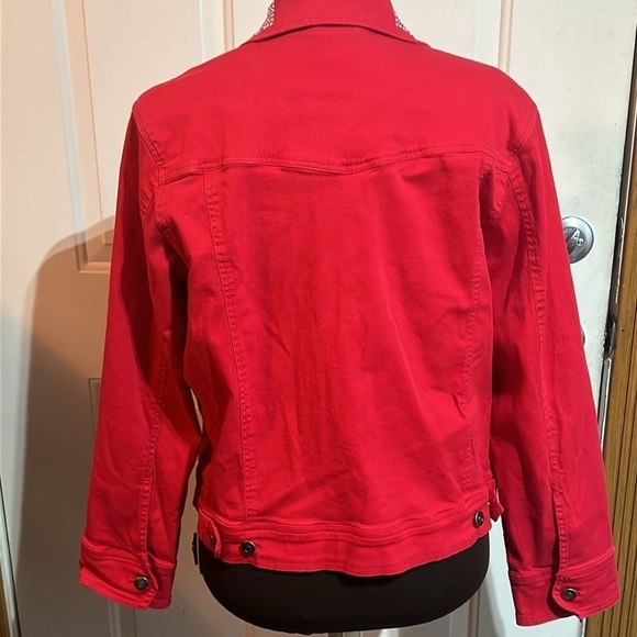 Las Olas Red Denim Rhinestone Jacket Glam Bling Size Large - Picture 4 of 5